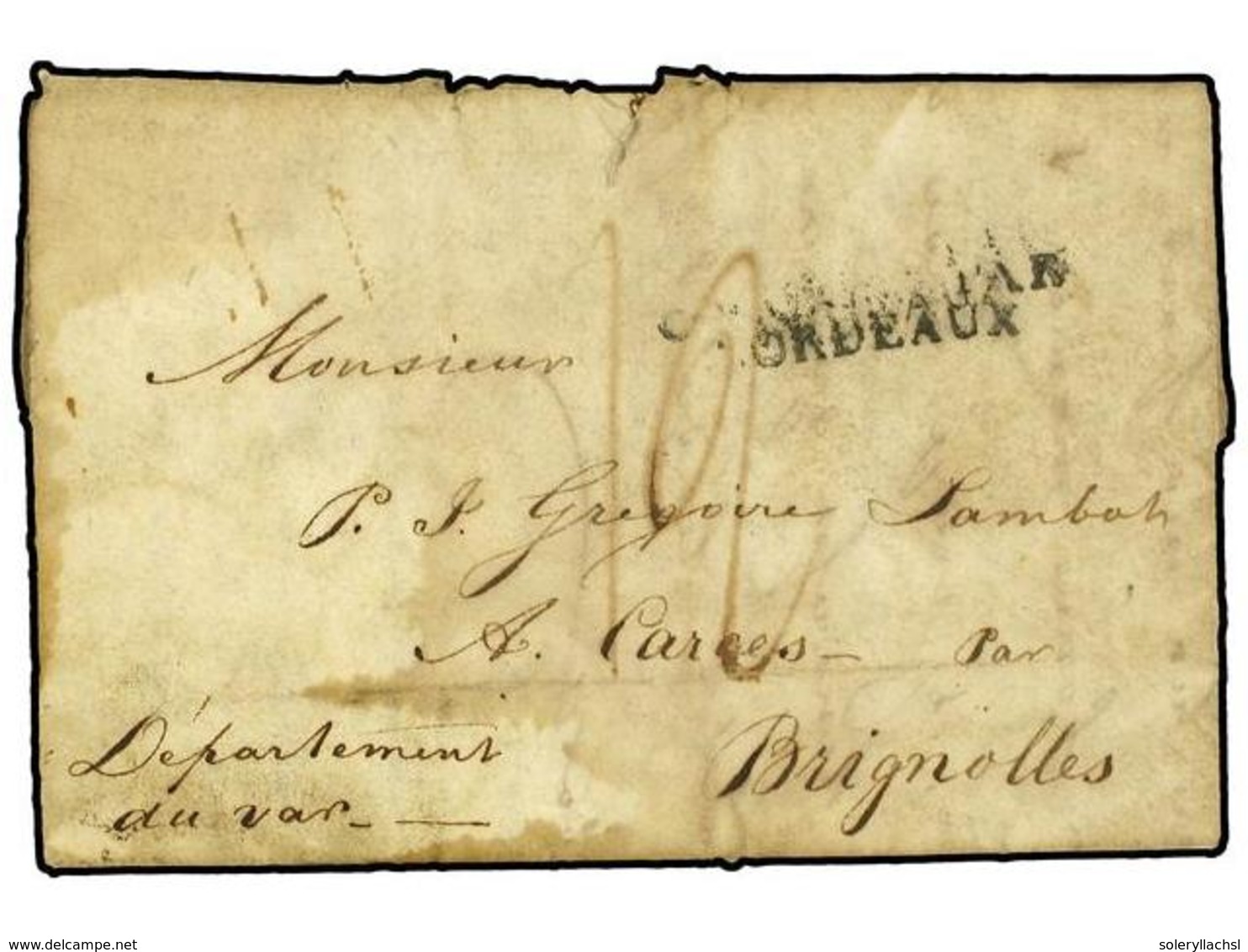 3229 TRINIDAD. 1806 (Aug 8). <B>FRENCH OCCUPATION</B>. Entire Letter From TRINIDAD During The Napoleonic Wars To BRIGNOL - Sonstige & Ohne Zuordnung