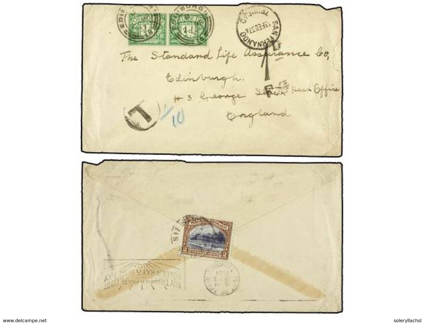 3236 TRINIDAD. 1937. SAN FERNANDO To ENGLAND. <B>2 Cents</B> Brown And Blue, Taxed On Arrival With Great Britain <B>1/2  - Other & Unclassified