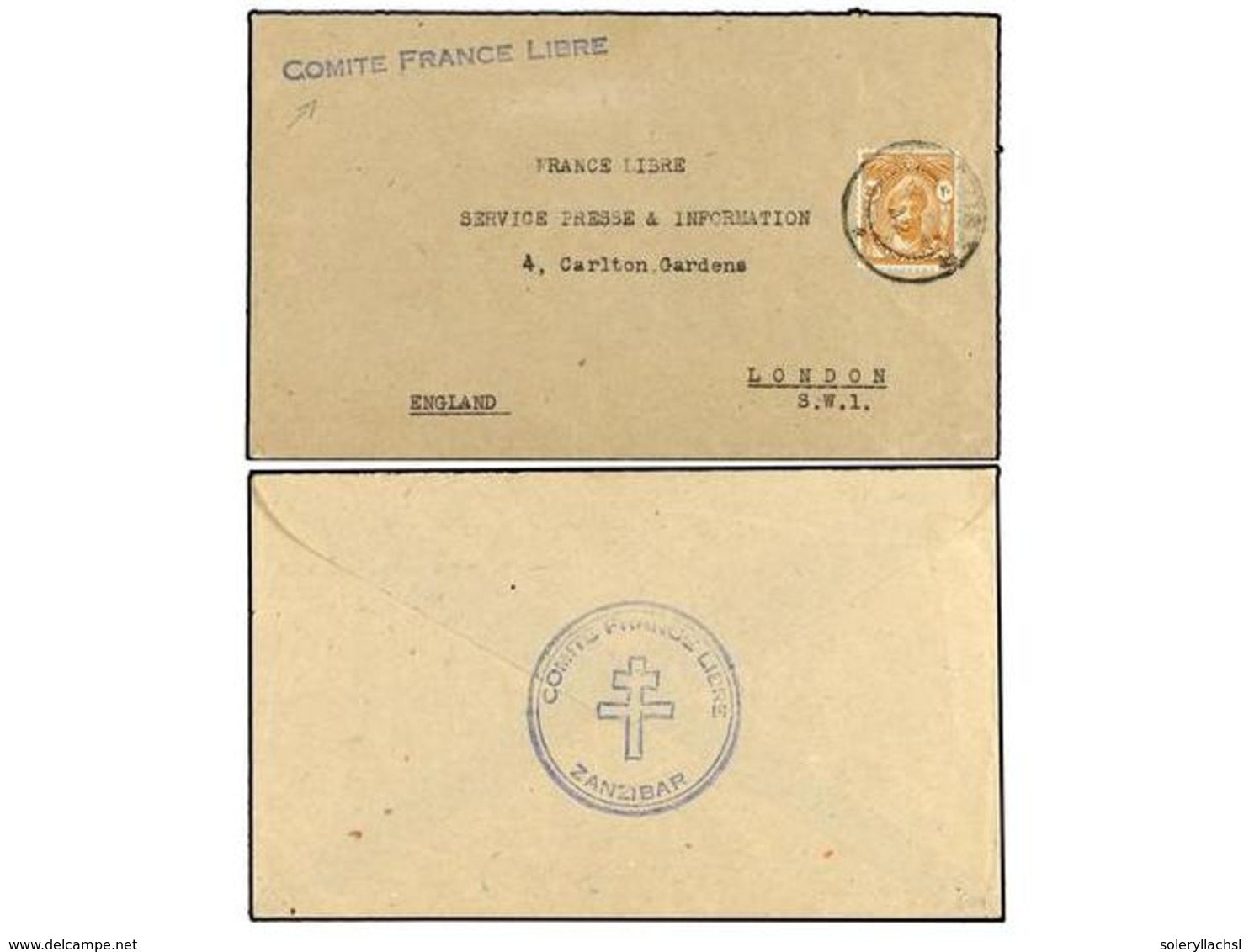 3264 ZANZIBAR. 1942 (Feb 2). Cover With Blue Cachets On Front And Back <B>COMITE FRANCE LIBRE</B> (circular Cachet On Re - Other & Unclassified