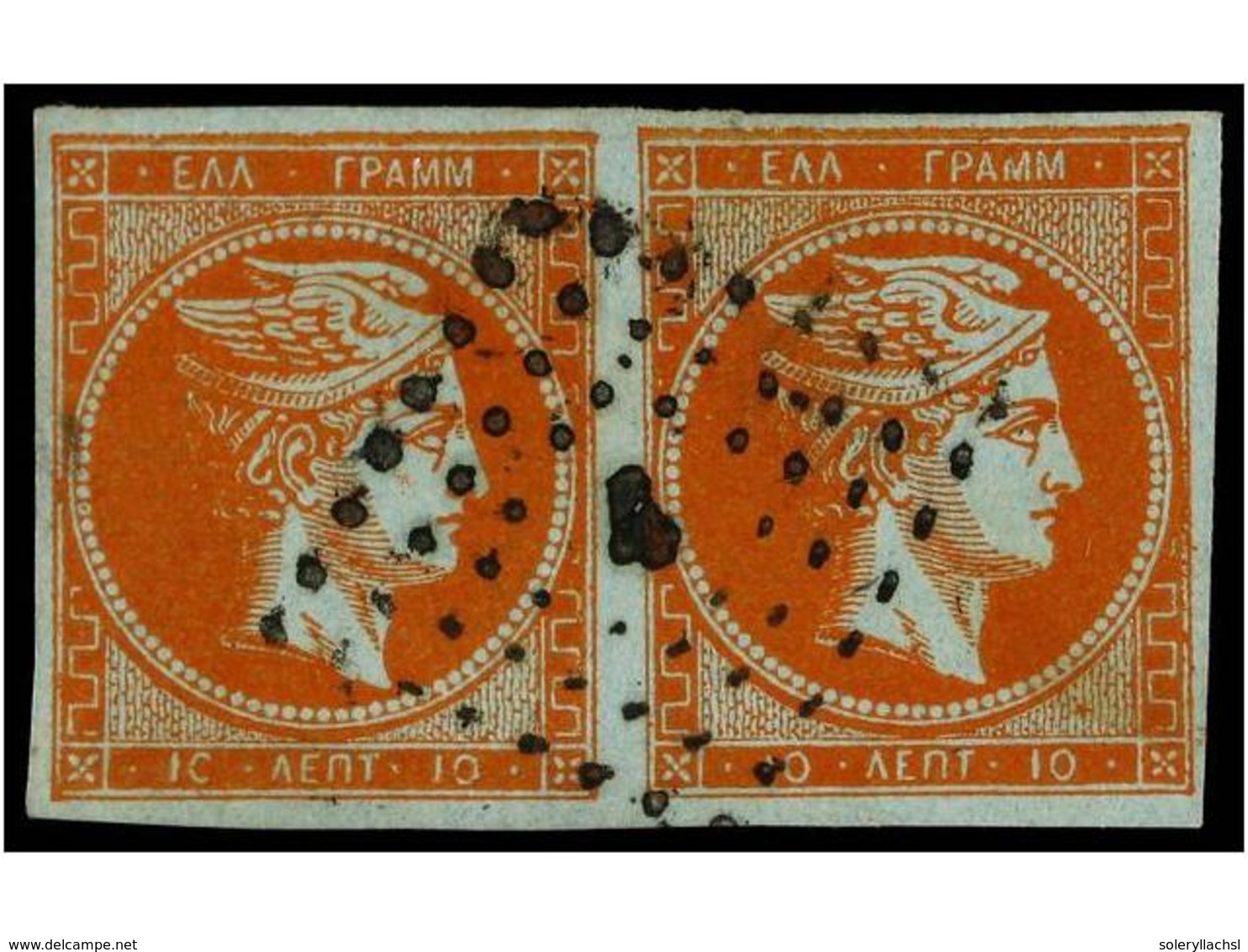 3269 ° GRECIA. Hl.26a. 1868-69. <B>10 L.</B> Red Orange, Pair. Left Stamp <B>'0' Of '10' Broke</B>. Fine. Hellas.90?. - Sonstige & Ohne Zuordnung