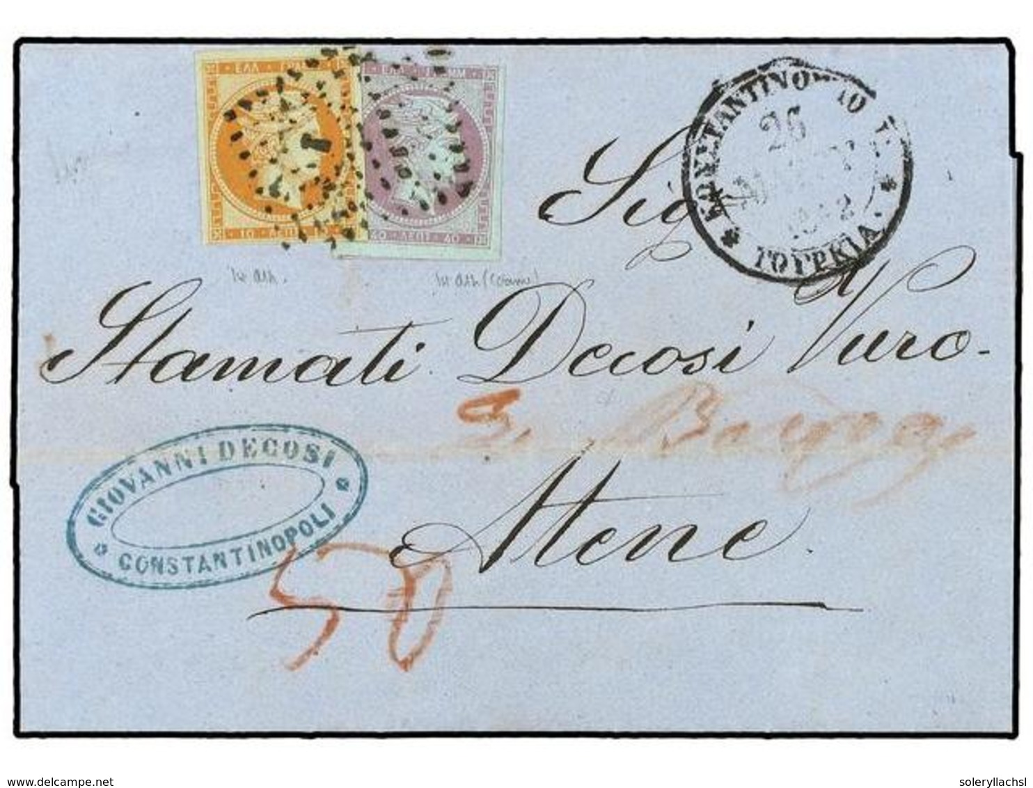 3307 GRECIA. 1862. Delightful Entire Letter From CONSTANTINOPLE To ATHENS With <B>CONSTANTINOPLE</B> Cds Of Despatch At  - Sonstige & Ohne Zuordnung