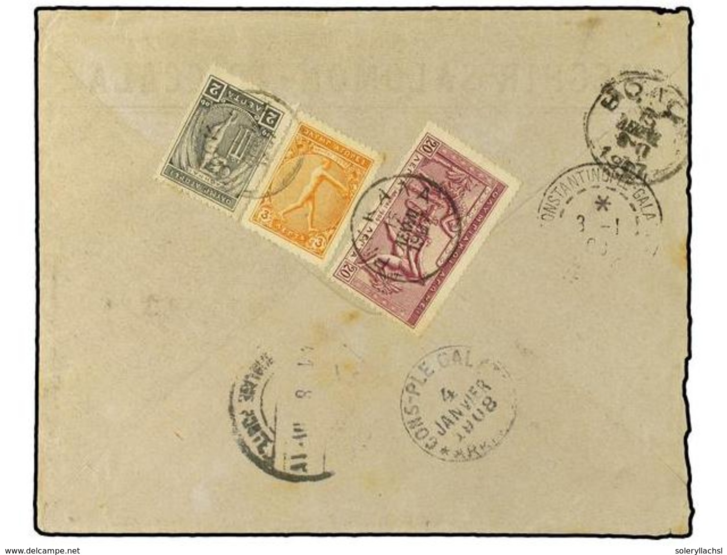 3337 GRECIA. 1908. Cover To Constantinople Franked On Reverse With 1906 Olympic Issue <B>2 Lep.</B> Grey, <B>3 Lep.</B>  - Other & Unclassified