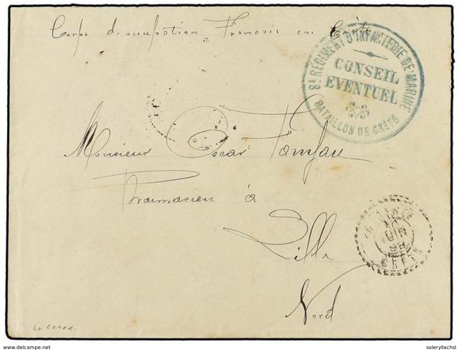 3343 CRETA. 1899. Military Cover Sent By French Soldier To FRANCE Showing <B>LA CANEA CRETE</B> Cancellation Alongside M - Sonstige & Ohne Zuordnung