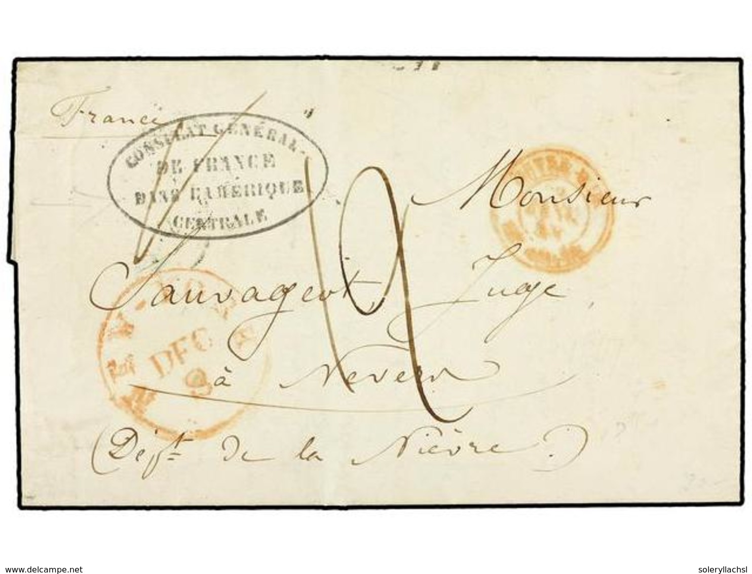 3364 GUATEMALA. 1847 (Oct. 29). Entire Letter On French Consular Printed Stationery, Mailed From GUATEMALA CITY To NEVER - Sonstige & Ohne Zuordnung