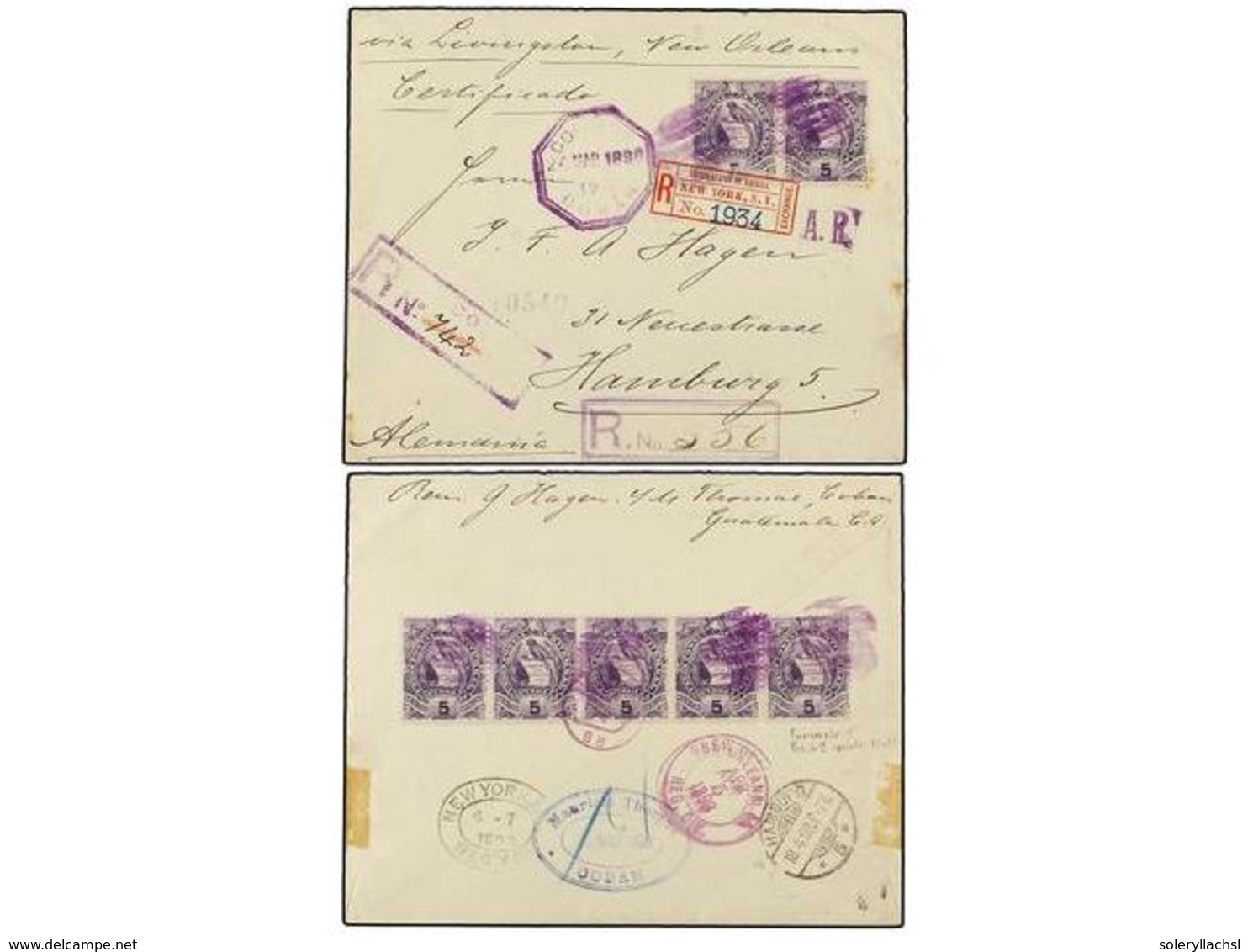 3378 GUATEMALA. Sc.46 (7). 1898. COBAN A ALEMANIA. <B>5 Cts.</B> Lila (7) En Anverso Y Reverso, Al Dorso Llegada. - Sonstige & Ohne Zuordnung