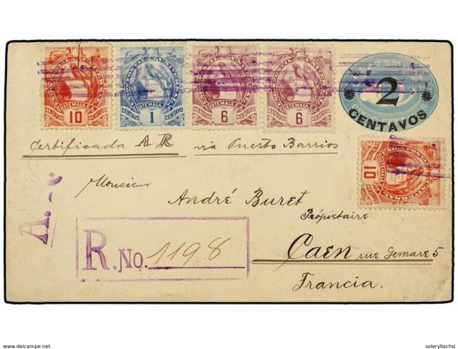 3383 GUATEMALA. Sc.43, 47 (2), 48 (2). 1899. GUATEMALA A FRANCIA. Entero Postal De <B>2 Ctvos.</B> Con Franqueo Adiciona - Sonstige & Ohne Zuordnung