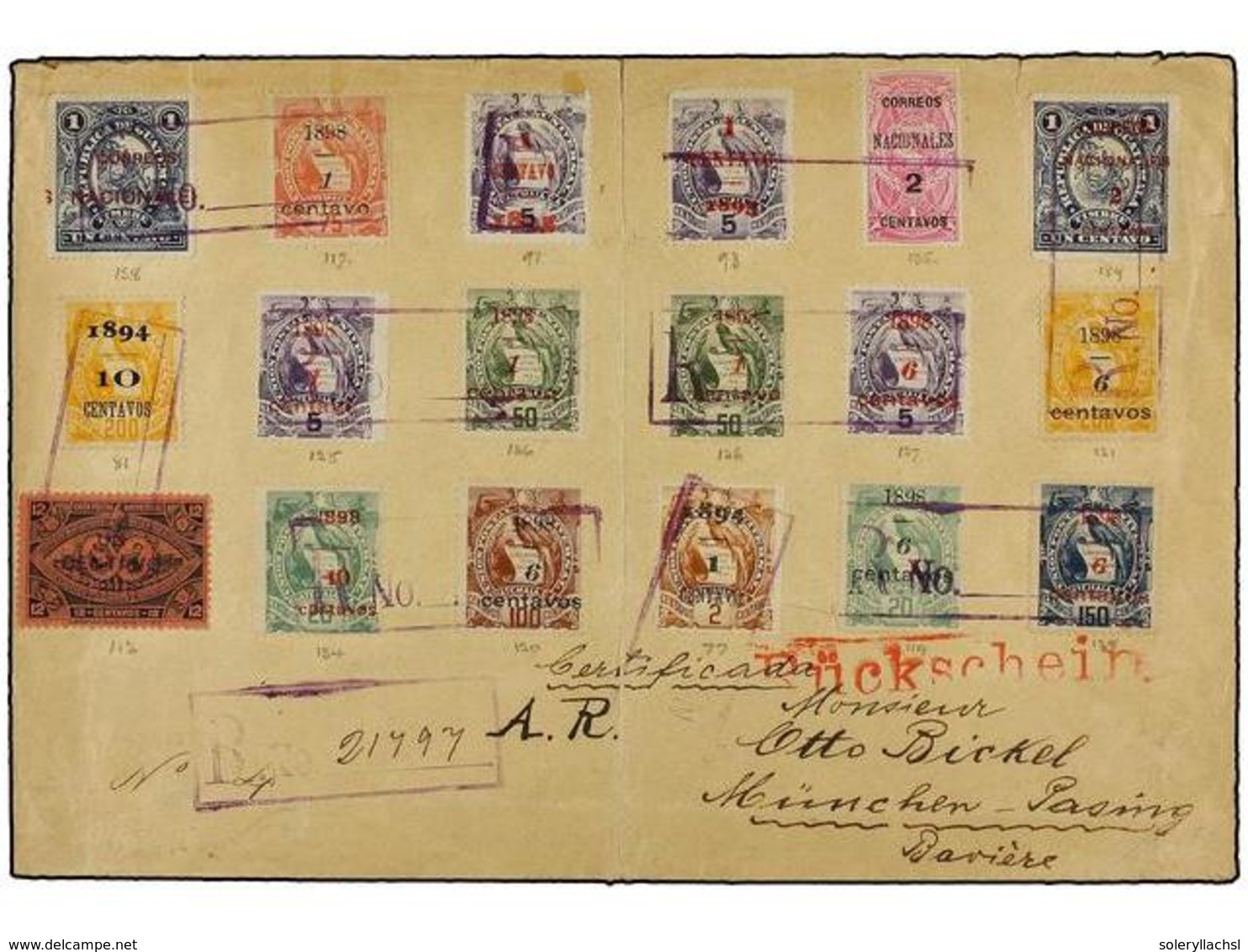 3384 GUATEMALA. Sc.76/85. 1899. GUATEMALA A ALEMANIA. Espectacular Franqueo, Al Dorso Llegada Y Falta De Papel. - Other & Unclassified