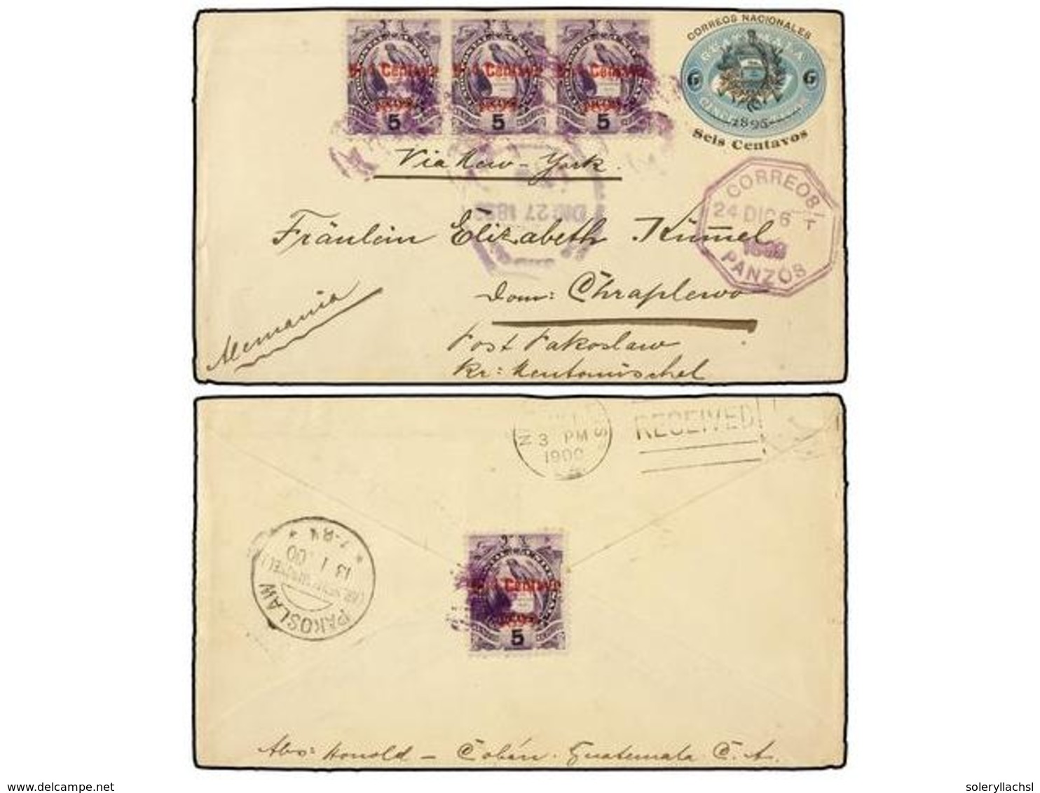 3387 GUATEMALA. Sc.97 (4). 1899. PANZOS A ALEMANIA. Entero Postal De <B>6 Ctvos.</B> Con Franqueo Adicional De <B>1 Ctvo - Sonstige & Ohne Zuordnung