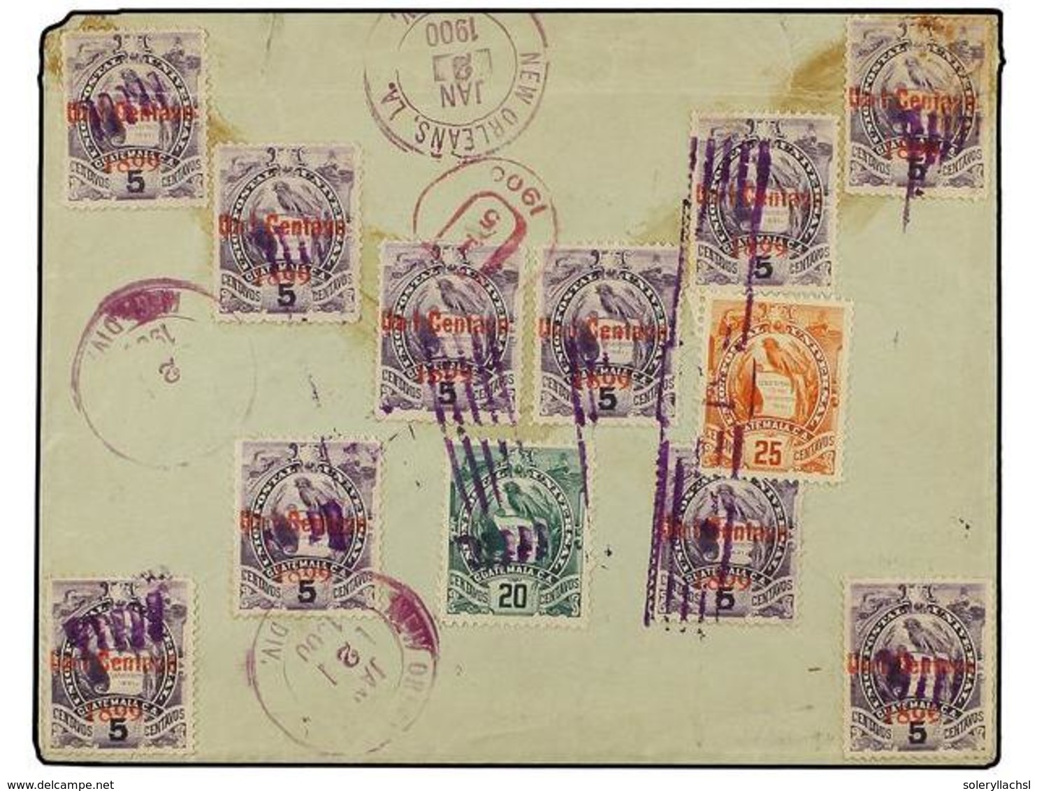 3389 GUATEMALA. Sc.97 (10), 49, 50. 1900. GUATEMALA A NEW YORK. <B>1 Ctvo. S. 5 Cts.</B> Lila (10),<B> 20 Ctvos.</B> Ver - Other & Unclassified