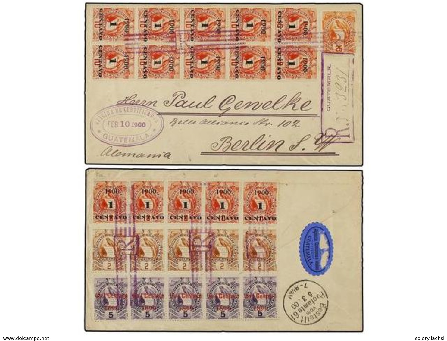 3390 GUATEMALA. Sc.97 (5), 98 (15), 44 (5), 50. 1900. GUATEMALA A ALEMANIA. <B>1 Ctvo. S. 10 Ctvos.</B> Rojo (15), <B>1  - Other & Unclassified