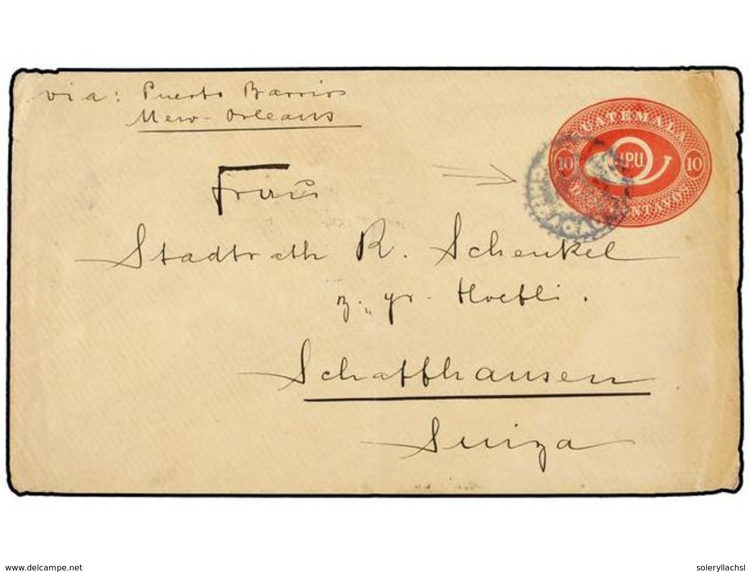 3393 GUATEMALA. 1900. Entero Postal De <B>10 Ctvos.</B> Circulado A SUIZA, Mat. Circular En Negativo <B>CORREOS/CHICACAO - Other & Unclassified