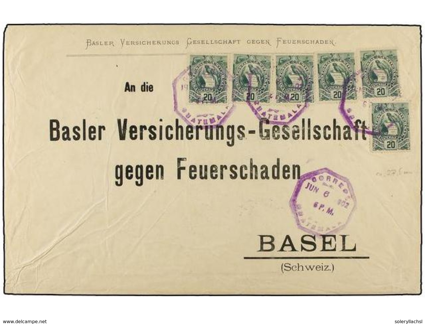 3400 GUATEMALA. Sc.49 (6). 1902. GUATEMALA A BASILEA (Suiza). <B>20 Ctvos.</B> Verde (6), Correspondiente A Un Franqueo  - Sonstige & Ohne Zuordnung