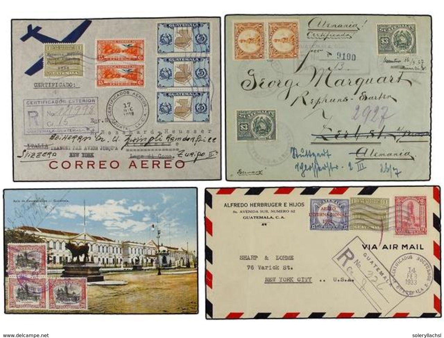 3402 GUATEMALA. 1902-38. Conjunto De 8 Cartas Al Exterior La Mayoría Certificadas. - Sonstige & Ohne Zuordnung