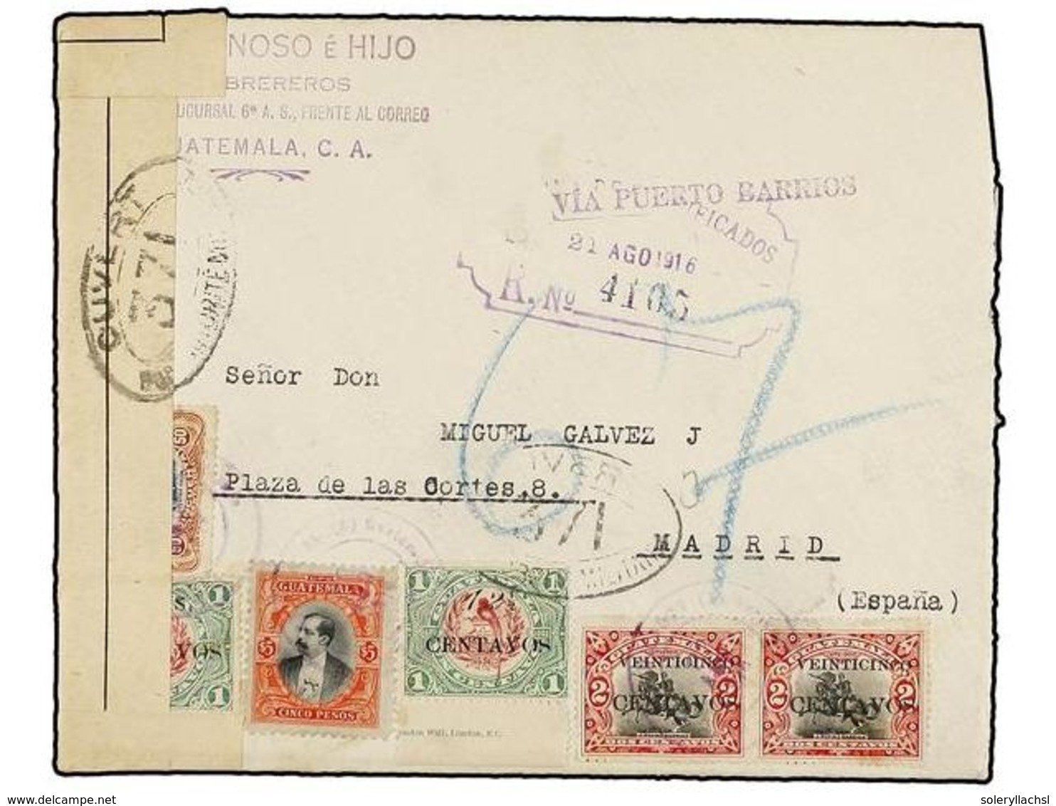 3404 GUATEMALA. Sc.142, 120, 154 (2), 157 (2). 1916. GUATEMALA A MADRID. <B>1 Ctvo.</B> (2), <B>2 Ctvos.</B> (2), <B>50  - Sonstige & Ohne Zuordnung