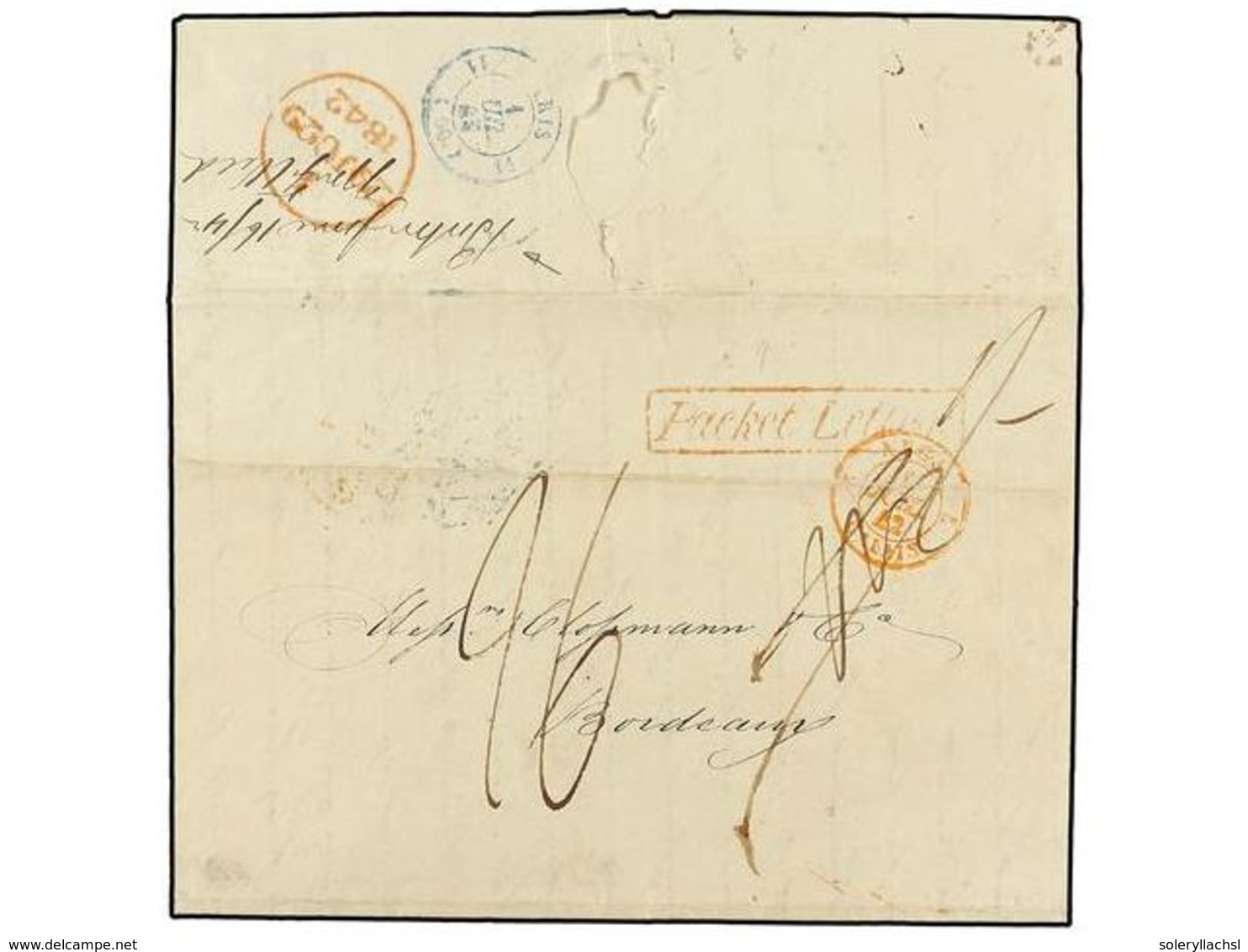 3423 HAITI. 1842 (12 Mayo). GONAIVES (Haiti) To FRANCE. Hand Carried To Boston (on Back Manuscript Forwarded Agent). Cir - Other & Unclassified