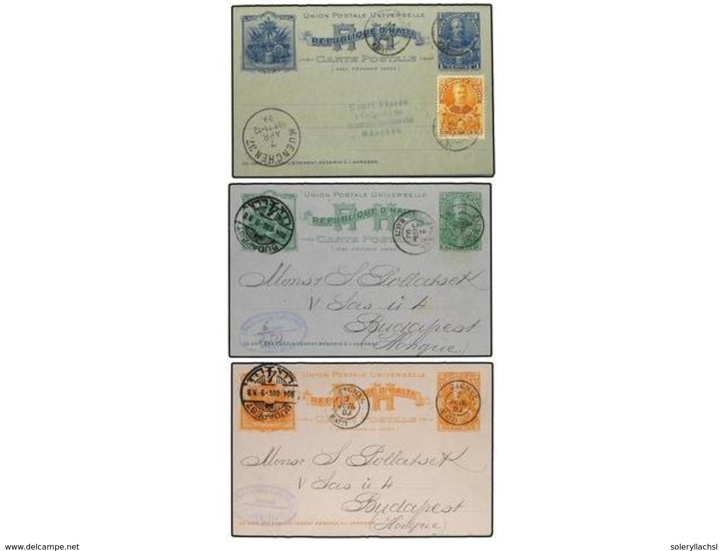 3425 HAITI. 1899-1904. Tres Enteros Postales Dobles De <B>1 + 1 Ctvo.</B> Azul (con Franqueo Adicional De <B>2 Ctvos</B> - Sonstige & Ohne Zuordnung