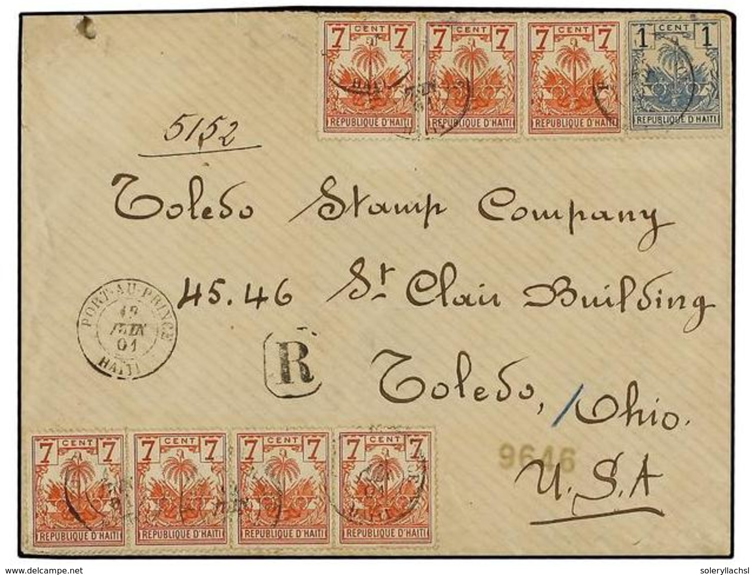 3426 HAITI. Sc.30 (7), 52. 1901. PORT AU PRINCE A USA. <B>1 Ctvo. </B>azul Y <B>7 Ctvos. </B>naranja (7). Carta Certific - Sonstige & Ohne Zuordnung