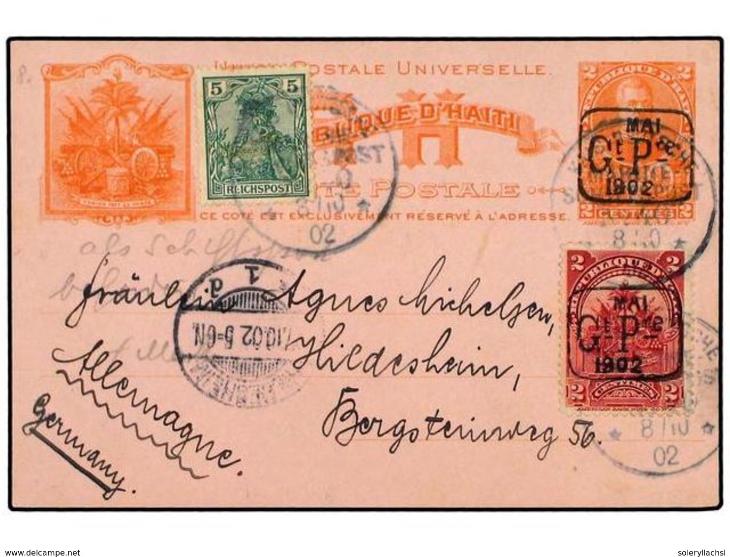 3430 HAITI. 1902 (Oct 8). 'Gpre-1902' <B>2c</B> Orange On Pinkish Stationery Card  Franked By 1902 <B>2c</B> Carmine Lak - Other & Unclassified