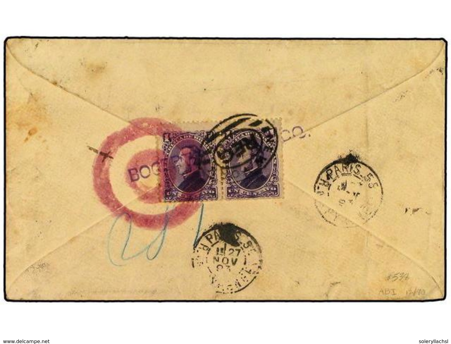 3442 HONDURAS. 1893(Nov 18). USA <B>2c</B> Colombian Stationery Envelope Sent Registered To Paris With 1893 Columbus <B> - Sonstige & Ohne Zuordnung