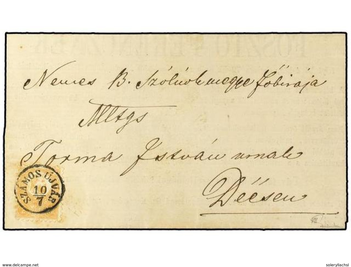 3451 HUNGRIA. 1871. Mourning Entire Letter Franked By 1871 Lithographed <B>2 Kr.</B> Orange Tied By Superb <B>SZAMOS UJV - Other & Unclassified