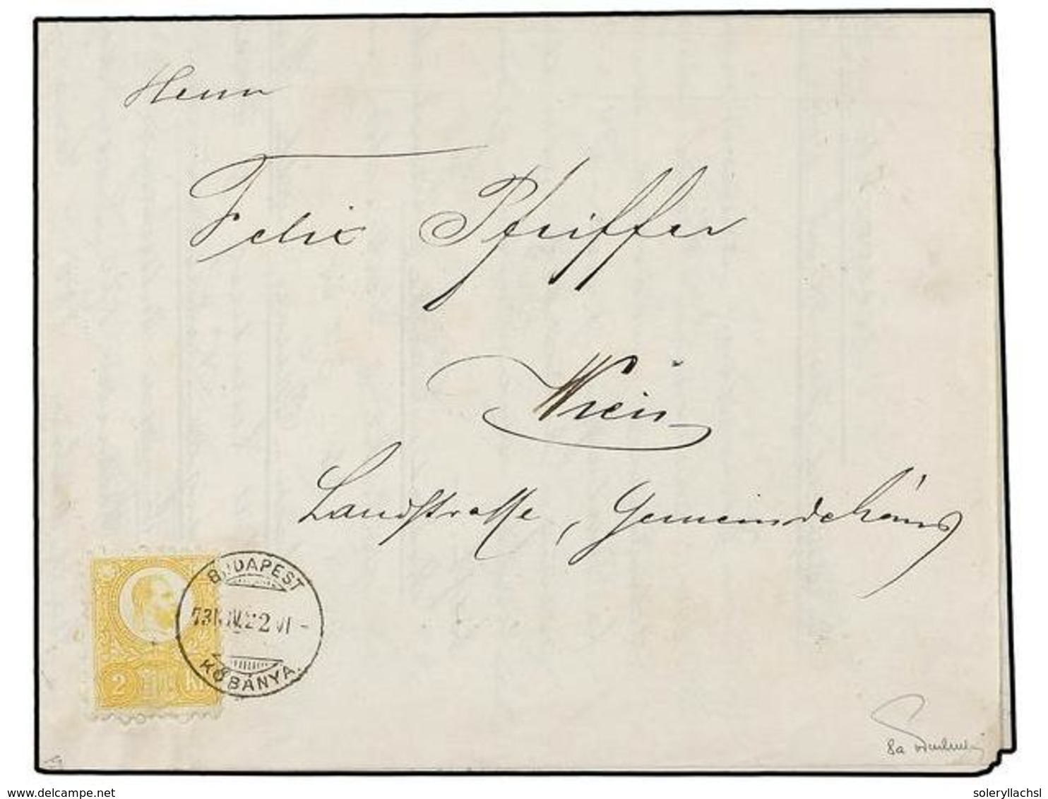 3455 HUNGRIA. Mi.8. 1872. BUDAPEST To WIEN. <B>2 Kr.</B> Yellow Lemon. Printed Matter Rate. Very Fine. Cert. F. ORBAN. - Sonstige & Ohne Zuordnung