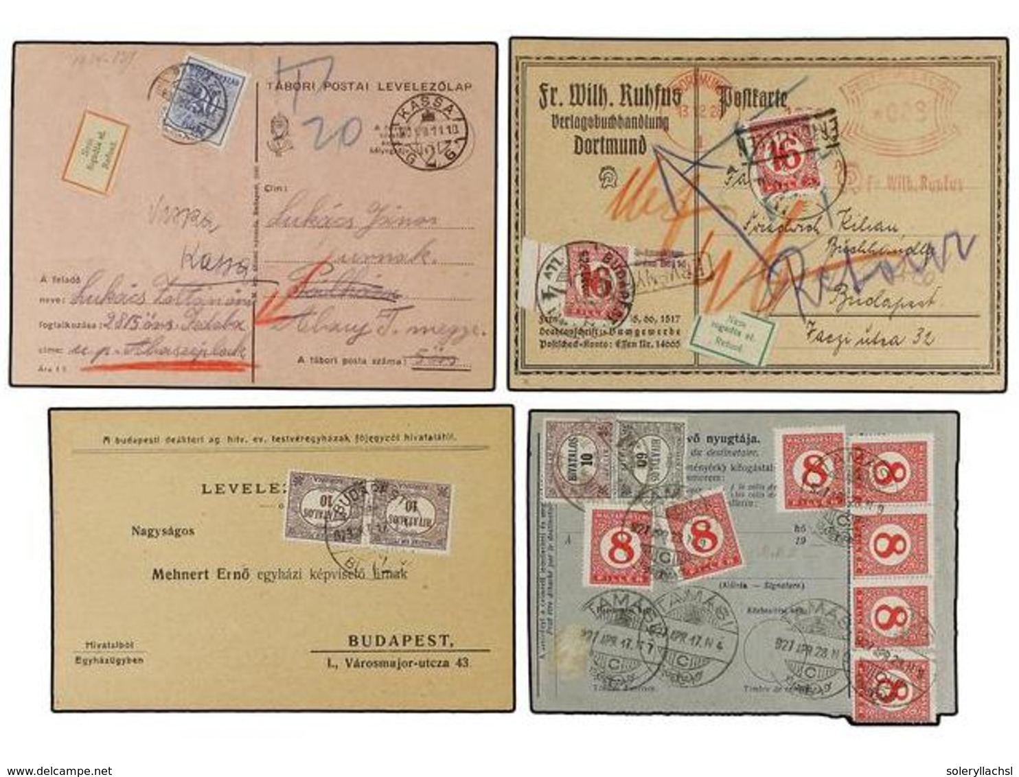 3467 HUNGRIA. 1911-1936. Conjunto De 8 Cartas O Tarjetas Circuladas Desde Varios Países Y Tasadas A La Llegada Con Sello - Other & Unclassified