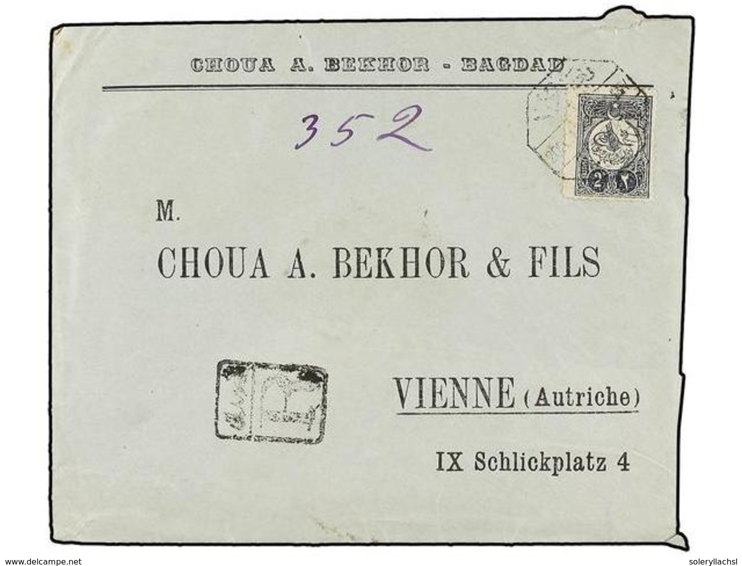 3480 IRAK. (1910 CA,). BAGDAD To AUSTRIA. Envelope Franked With <B>2 Pi.</B> Grey Turkish Stamp. - Andere & Zonder Classificatie