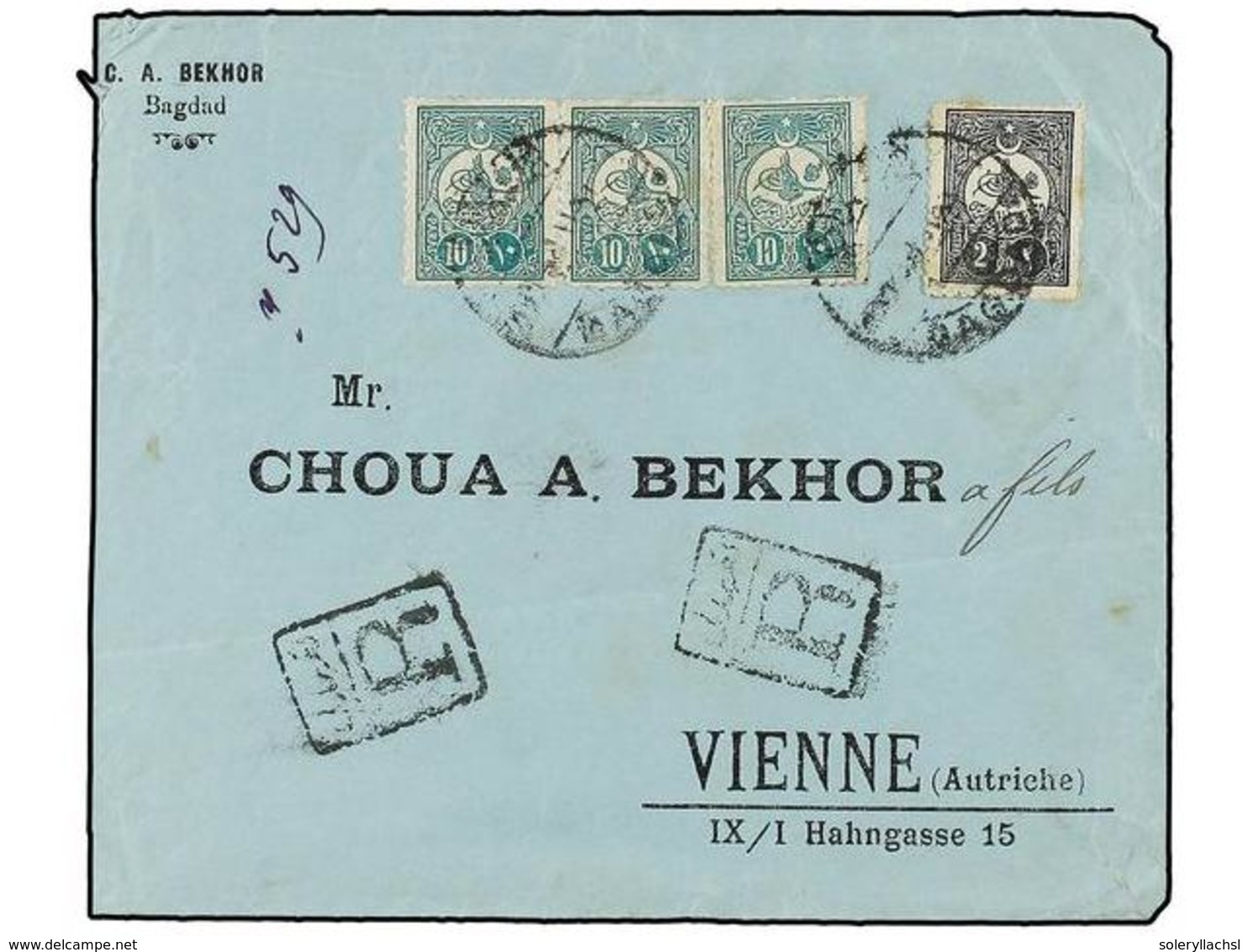 3482 IRAK. (1910 CA.). BAGDAD To AUSTRIA. Envelope With Turkish Stamps Of <B>10 Pa.</B> Green (3) And <B>2 Piastre</B> G - Sonstige & Ohne Zuordnung