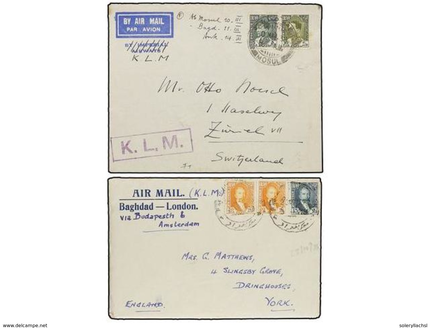 3486 IRAK. 1933-38. Seven <B>AIR MAIL</B> Covers To Europe All With <B>K.C.M AIRWAYS. </B> - Autres & Non Classés