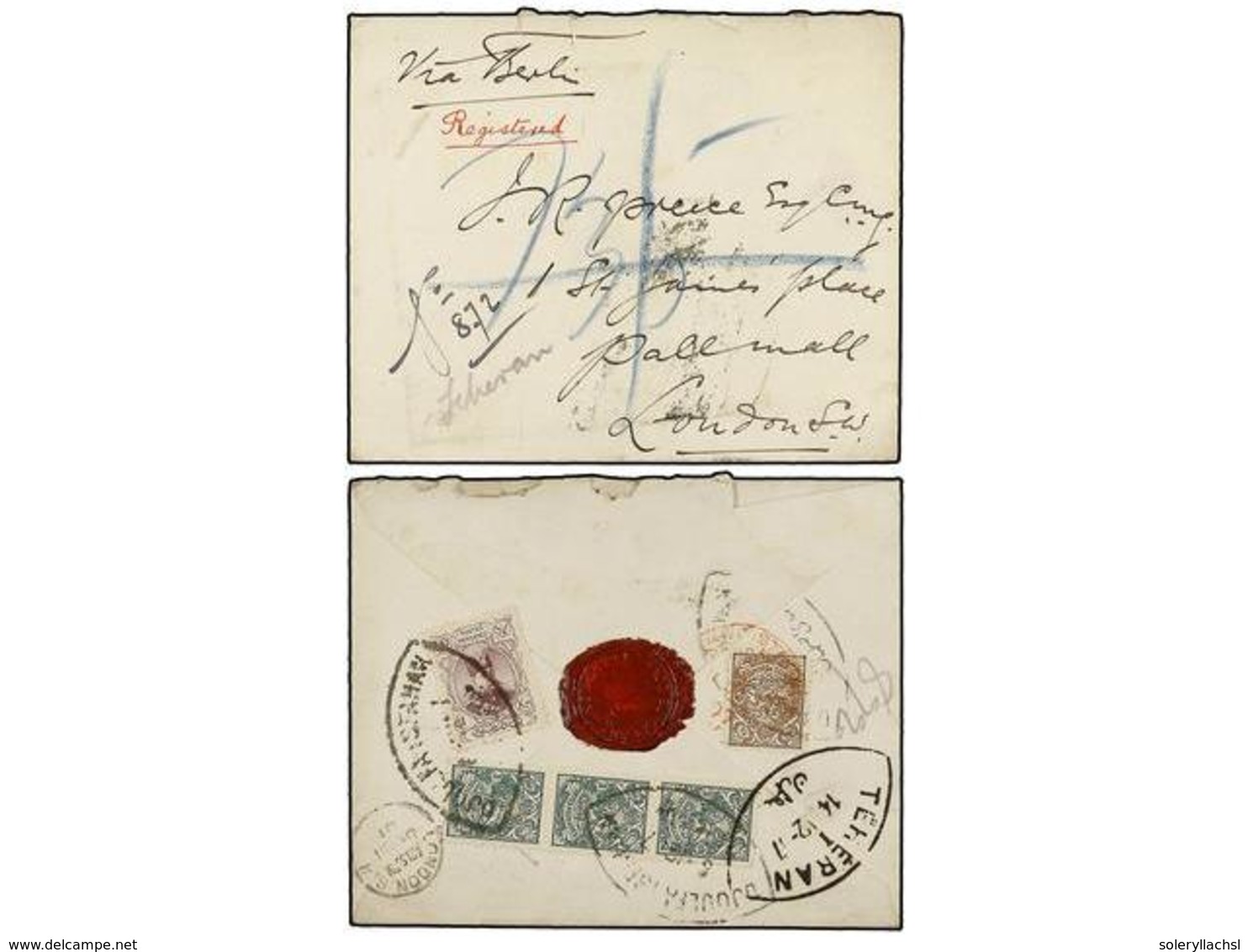 3509 IRAN. Mi.187 (3), 189, 191. 1907. DJOULFA-ISPAHAN To LONDON. Registered Cover Franking On Back. - Sonstige & Ohne Zuordnung