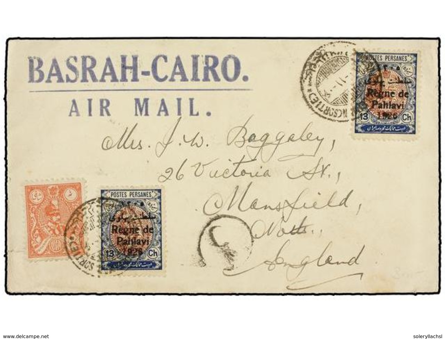 3520 IRAN. Mi.524 (2), 538. 1928. MESDJED-SOLEIMAN To ENGLAND. <B>AIR MAIL</B> Cover, Endorsed <B>BASRAH-CAIRO/ AIR MAIL - Other & Unclassified
