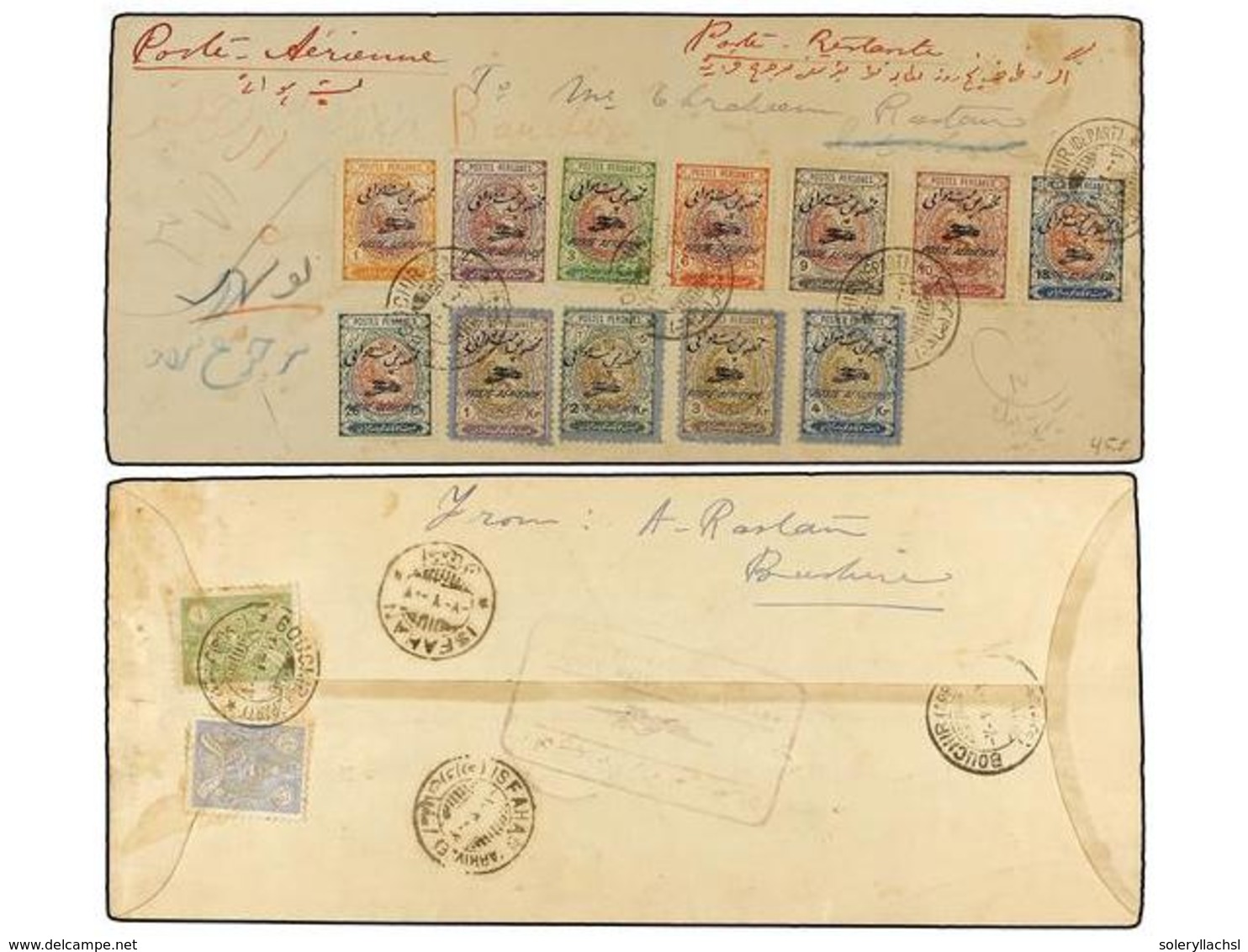 3526 IRAN. Mi.544/55. 1928 (20-IV). BOUCHIR To TEHERAN.<B> AIR MAIL. FIRST FLIGHT </B>(Muller 21a). Espectacular Frankin - Sonstige & Ohne Zuordnung