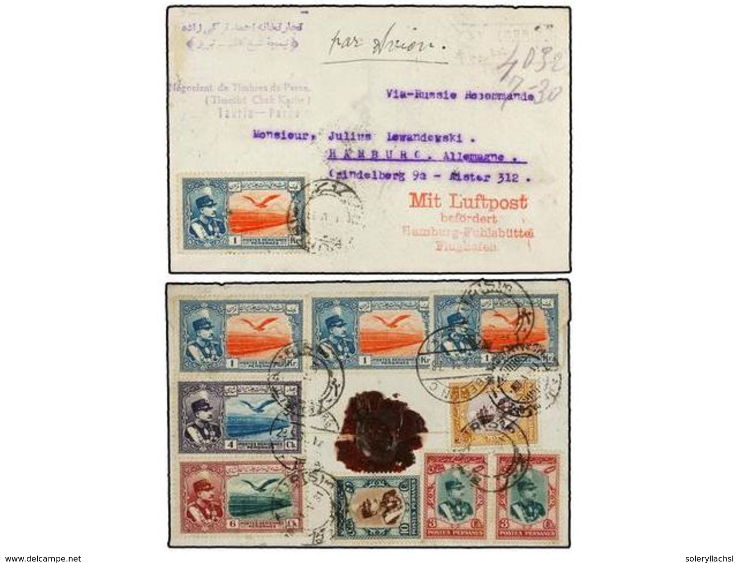 3550 IRAN. Mi.583 (2), 586, 591, 600, 602. 1931 (11-V). TAURIS To GERMANY. <B>AIR MAIL</B> Via Rusia. Colourfull Frankin - Other & Unclassified