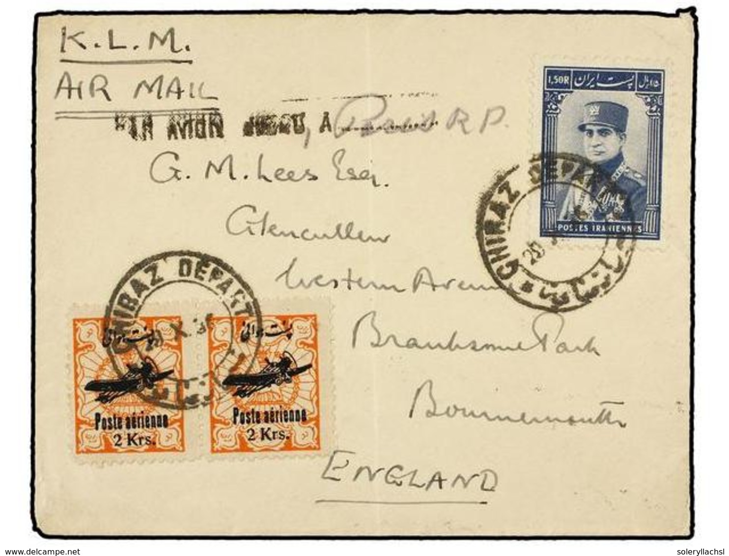 3555 IRAN. Mi.575 (2), 697. 1936 (10-X). CHIBAZ To GREAT BRITAIN. <B>AIR MAIL</B> Cover Send By <B>K.L.M. </B>straight M - Sonstige & Ohne Zuordnung