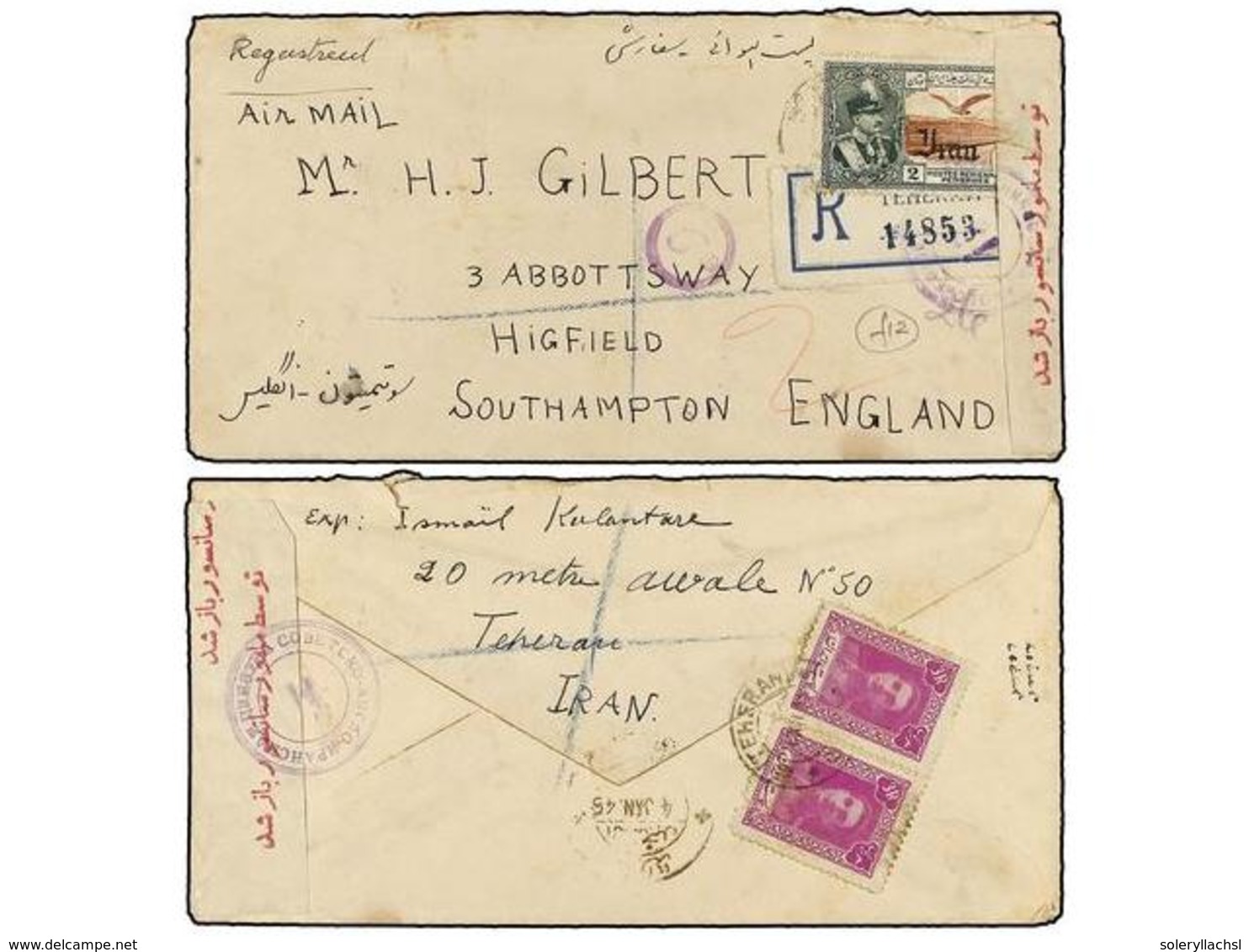 3556 IRAN. Mi.685, 767 (2). 1945. TEHERAN To GREAT BRITAIN. <B>AIR MAIL. </B>Russian Censor Mark. - Other & Unclassified