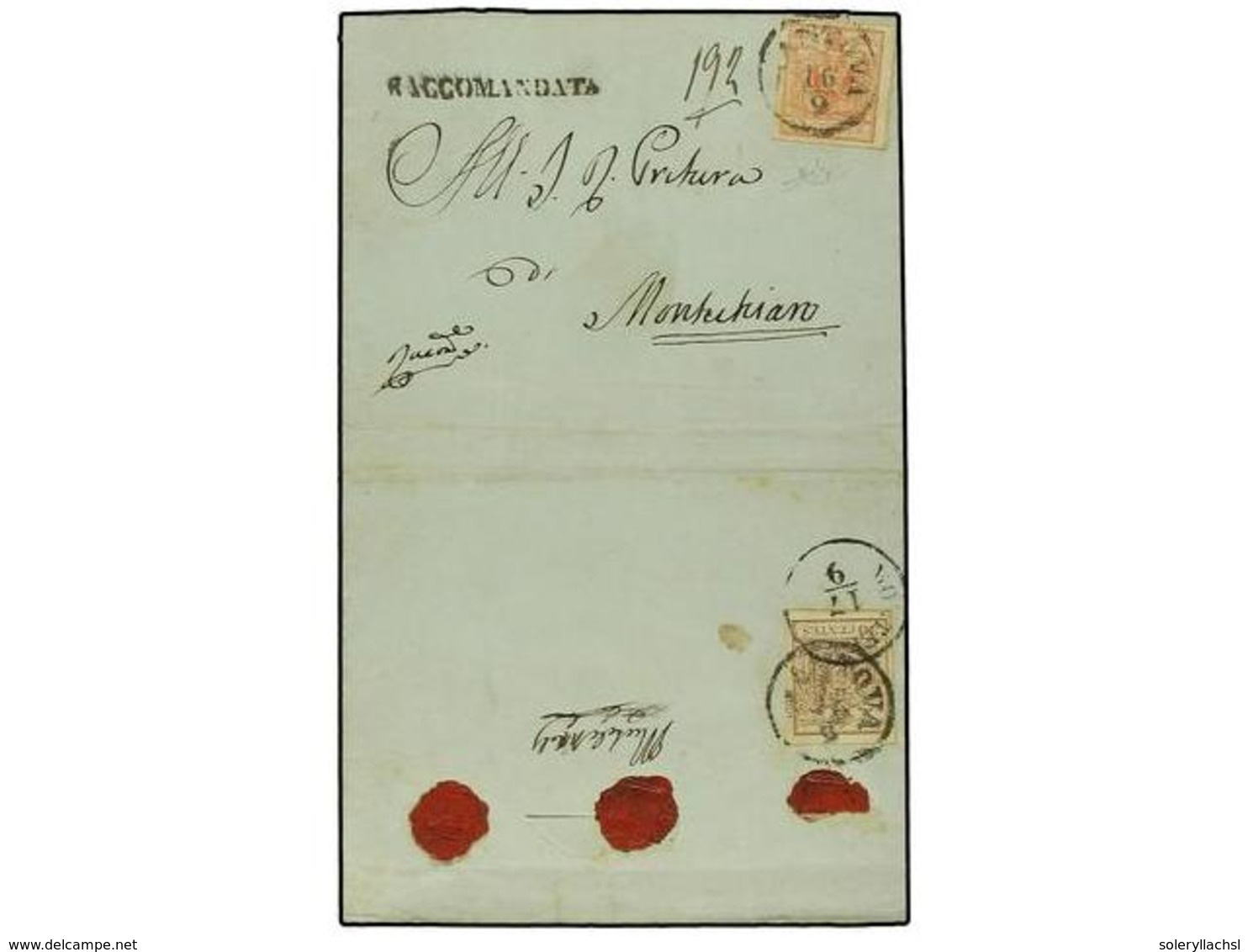 3570 ITALIA ANTIGUOS ESTADOS: LOMBARDO-VENECIA. 1858 (June 18). Registered Cover From Mantova To Montichiano Franked By  - Autres & Non Classés