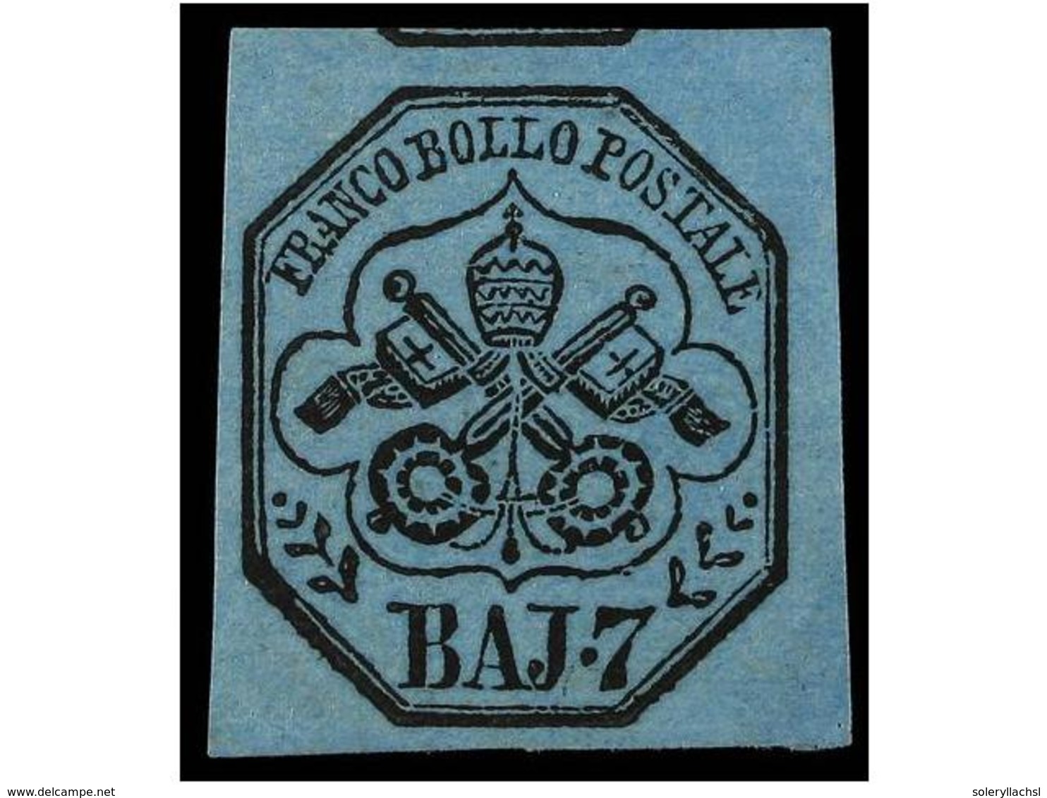 3580 (*) ITALIA ANTIGUOS ESTADOS: ESTADOS PONTIFICIOS. Sa.8. 1852. <B>7b.</B> Azul. Grandes Márgenes, Sin Goma. Sassone. - Other & Unclassified