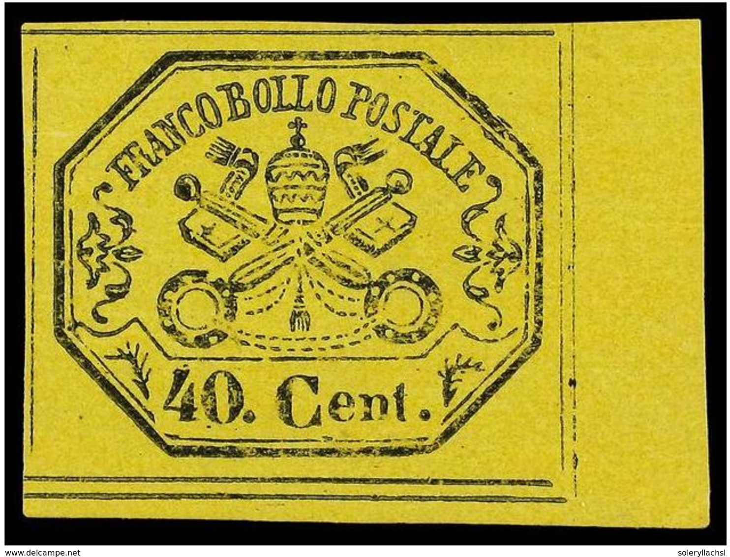 3587 * ITALIA ANTIGUOS ESTADOS. Sa.19. 1867. <B>40 Cent.</B> Amarillo, Goma Original, Esquina De Pliego. Sassone.375?. - Sonstige & Ohne Zuordnung