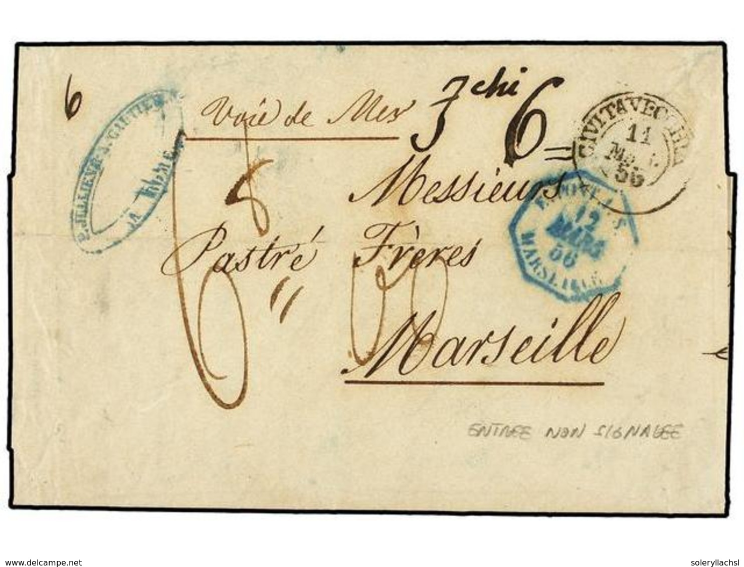 3591 ITALIA ANTIGUOS ESTADOS: ESTADOS PONTIFICIOS. 1856 (March 11). Entire Letter From ROME To MARSEILLE, Mailed From CI - Sonstige & Ohne Zuordnung