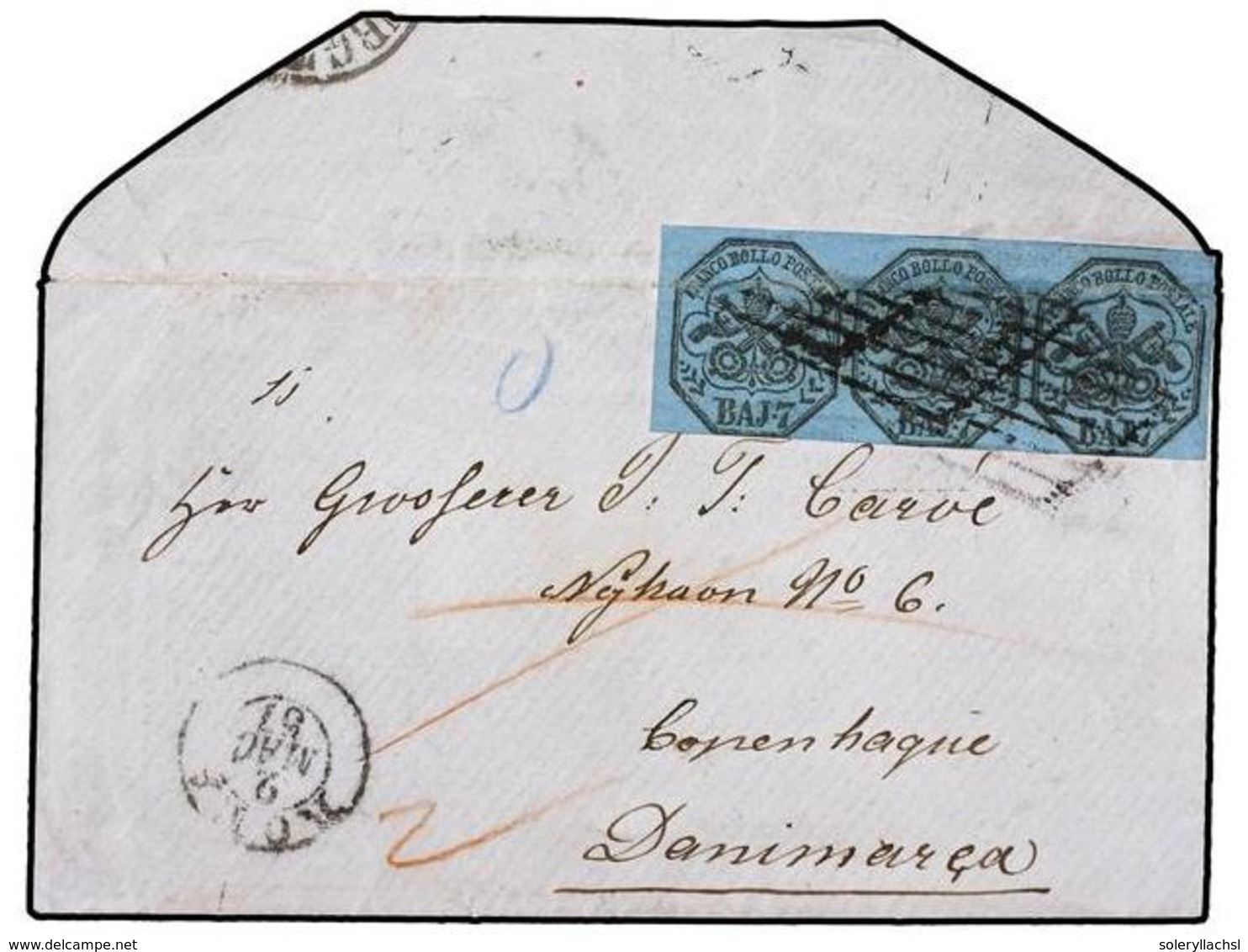 3593 ITALIA ANTIGUOS ESTADOS: ESTADOS PONTIFICIOS. Sc.8. 1857 (May 2). Envelope From ROME To COPENHAGEN (Denmark), Frank - Sonstige & Ohne Zuordnung