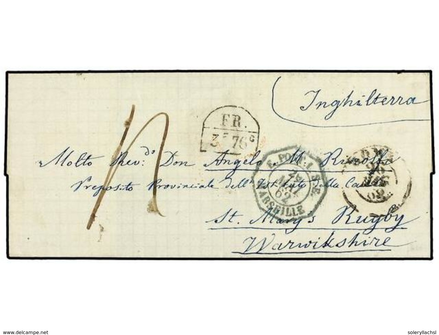3598 ITALIA ANTIGUOS ESTADOS: ESTADOS PONTIFICIOS. 1862 (May 26). Outer Letter Sheet Sent Unpaid From Rome With Black De - Sonstige & Ohne Zuordnung