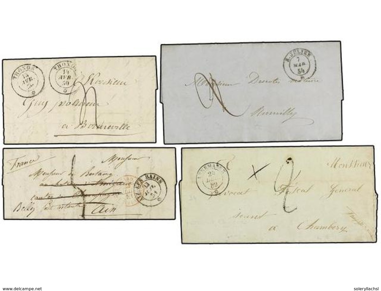 3605 ITALIA ANTIGUOS ESTADOS: CERDEÑA. 1850-54. <B>SAVOIA.</B> 4 Cartas Con Fechadores De <B>ANNEMASSE, THONON, AIX LES  - Other & Unclassified