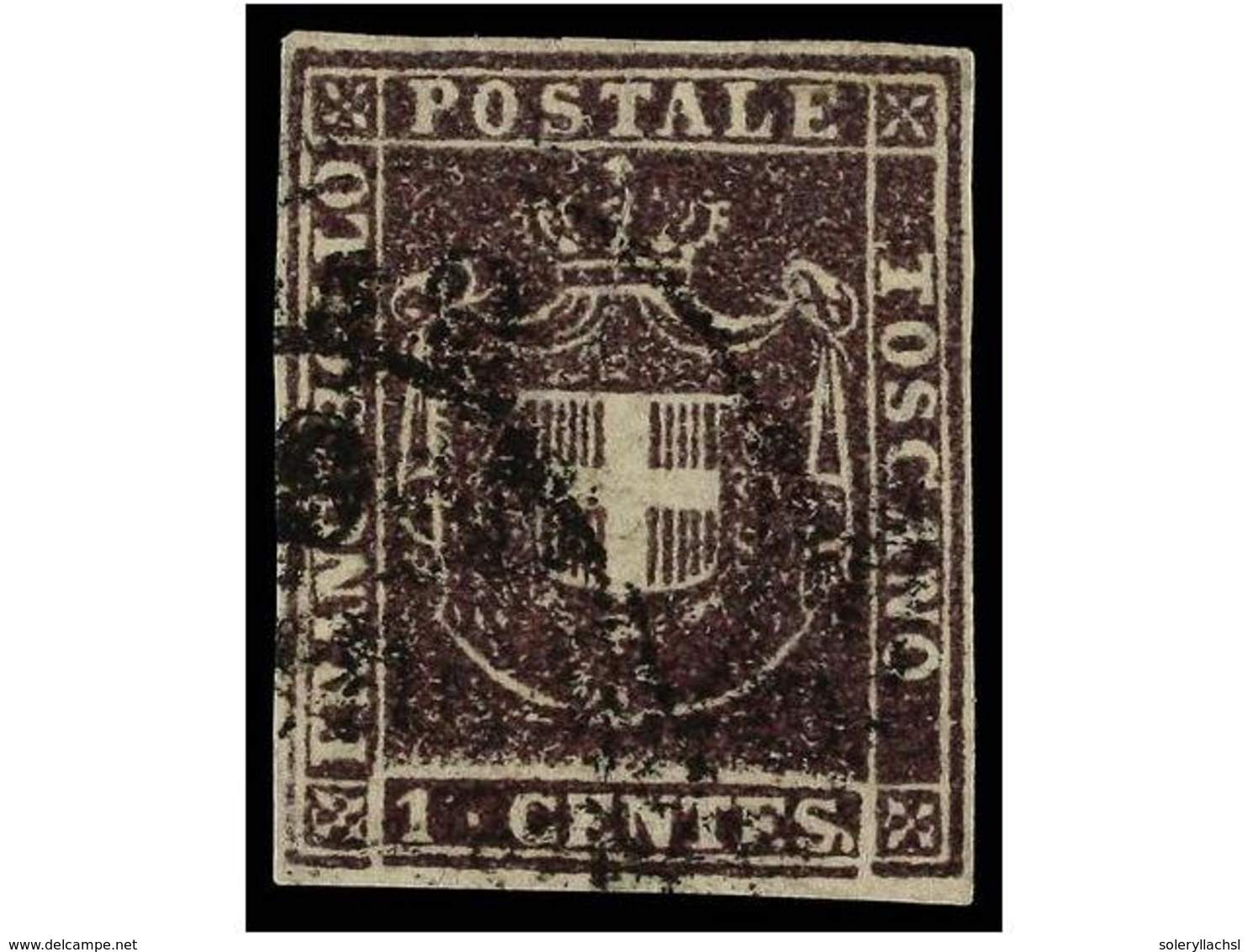 3613 ° ITALIA ANTIGUOS ESTADOS: TOSCANA. Sa.17. 1860. <B>1 Cto.</B> Violeta Oscuro, Márgenes Completos. MAGNÍFICO. Sasso - Other & Unclassified