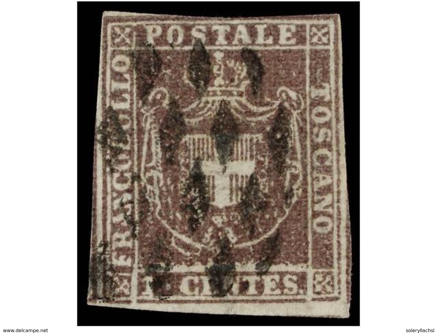 3614 ° ITALIA ANTIGUOS ESTADOS. Sa.17. 1860. <B>1 Cr.</B> Violeta Castaño. Márgenes Completos. BONITO EJEMPLAR. Cert. R. - Sonstige & Ohne Zuordnung