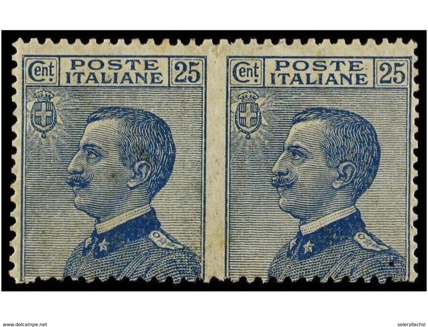 3627 ** ITALIA. Sa.83I. 1908. <B>25 Cts.</B> Azul. <B>SIN DENTAR EN MEDIO</B>. F. Raybaudi. Sassone.1.050?. - Autres & Non Classés