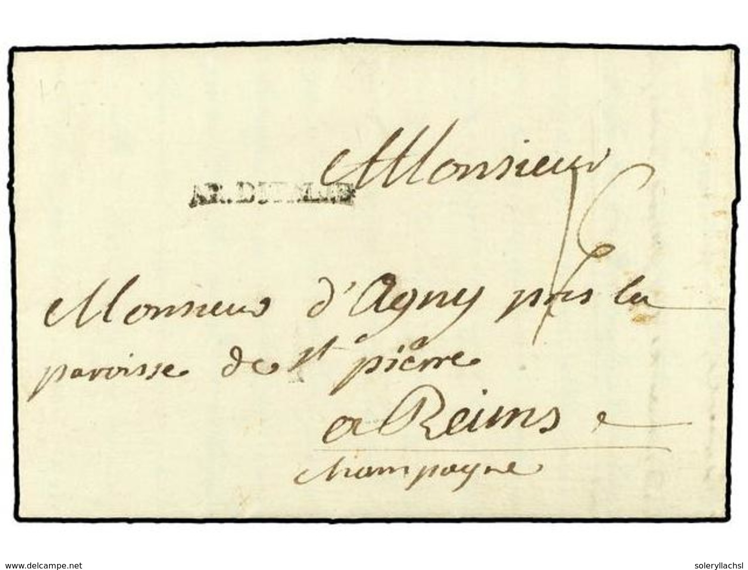 3633 ITALIA. 1773 (30 Dic.). ARRILLAN A REIMS. Marca Lineal <B>AR. DITALIE</B> Y Tasa Manuscrita '16'. - Sonstige & Ohne Zuordnung