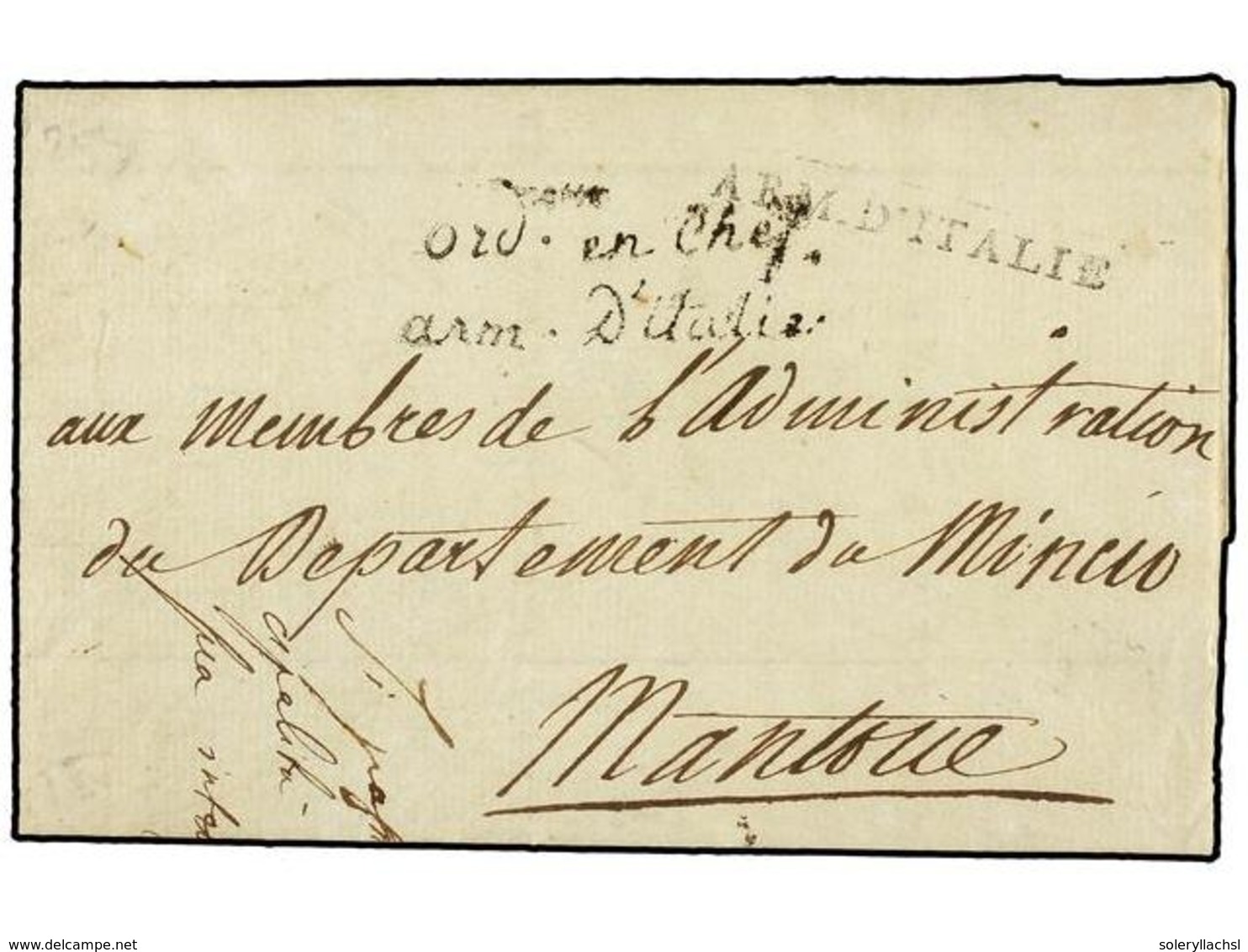 3634 ITALIA. 1799 (29 Fruisidor). <B>OCUPACIÓN FRANCESA. </B>MILAN A MANTOVA. Marca<B> ARM. D'ITALIE </B>y <B>ORDEUR. EN - Other & Unclassified