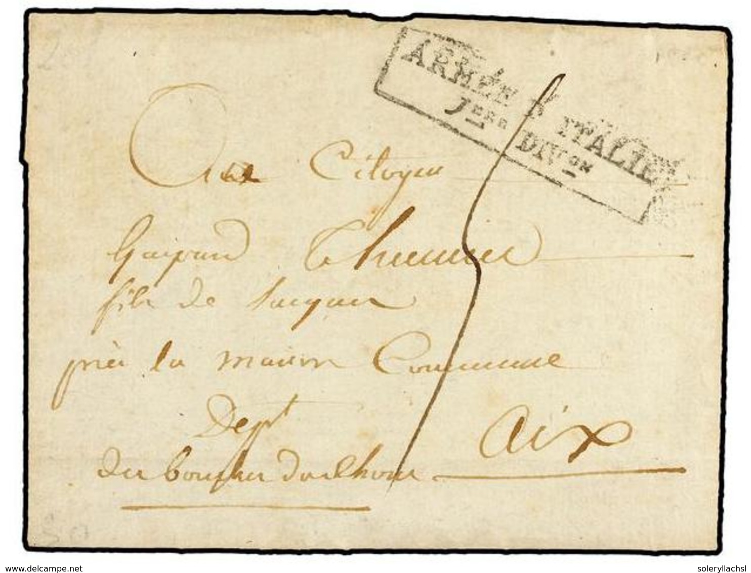 3637 ITALIA. 1800 (24 Sept.). MILÁN A FRANCIA. Marca <B>ARMÉE D'ITALIE/1ere DIVon</B> Recuadrada En Negro. Porteo <B>5 D - Sonstige & Ohne Zuordnung