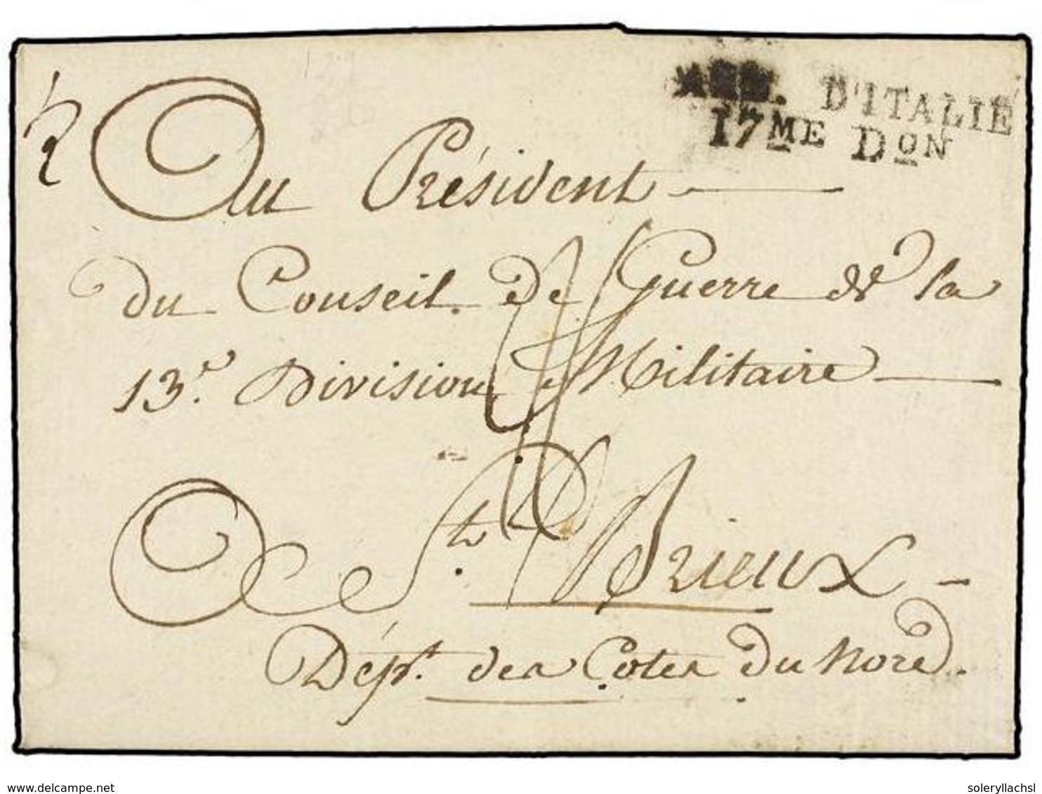 3639 ITALIA. 1801. VERONA A FRANCIA. Carta Completa. Marca <B>ARM. D'ITALIE/17me Don.</B> - Sonstige & Ohne Zuordnung