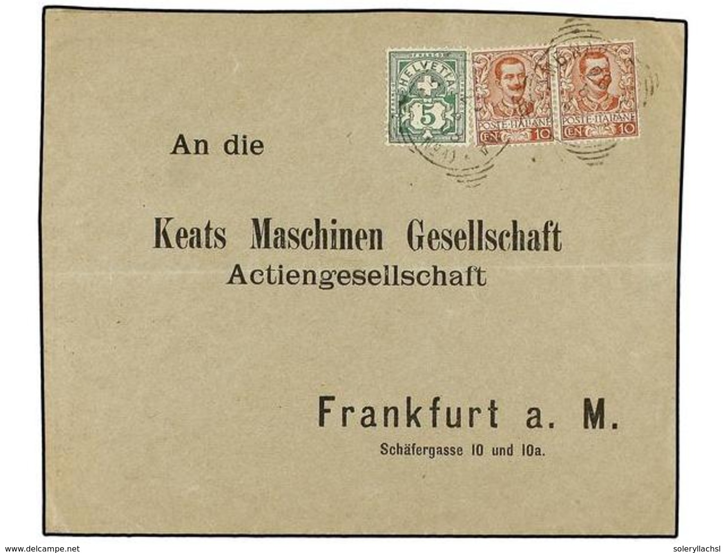 3674 ITALIA. 1903. ITALY To GERMANY Envelope With Two <B>10 Cts.</B> Italian Stamps And <B>5 Cts.</B> Of Switzerland. Ra - Sonstige & Ohne Zuordnung